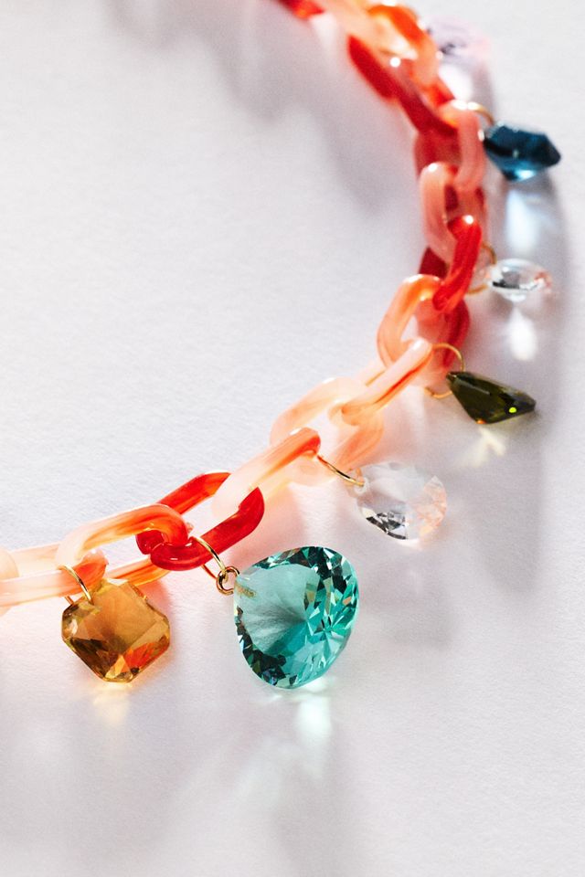 By Anthropologie Crystal Resin Chain Link Necklace #1