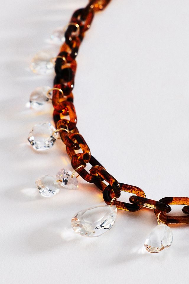 By Anthropologie Crystal Resin Chain Link Necklace #1