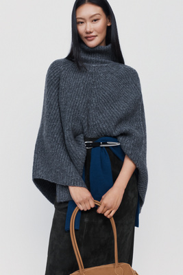 By Anthropologie Funnel Neck Ribbed Poncho by Anthropologie