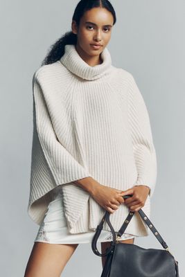 By Anthropologie Funnel Neck Ribbed Poncho