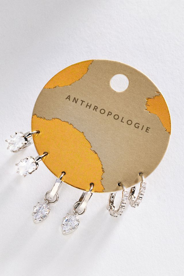 By Anthropologie Chunky Crystal Huggie Hoop Earrings, Set of 3 #1