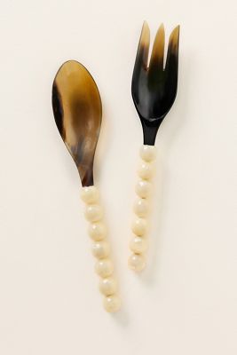 Natural Horn & Resin Salad Servers, Set of 2