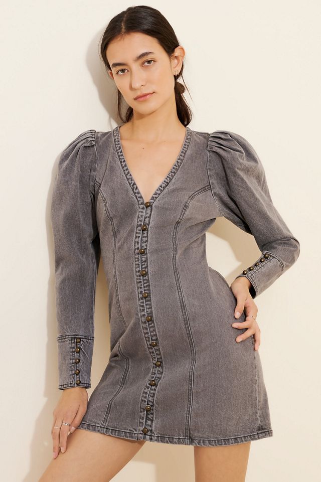 Long Sleeve Denim V-Neck Mini Dress #3