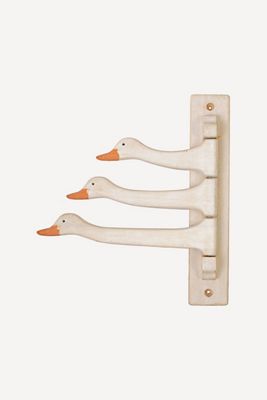 Goose Head Rubberwood Swing Arm Wall Hook