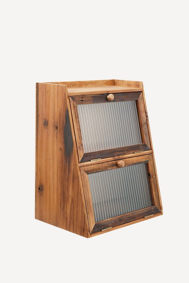 Fir Wood Cabinet with Fluted Glass Doors #1