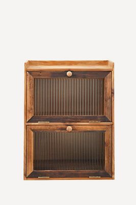 Fir Wood Cabinet with Fluted Glass Doors