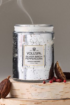 Voluspa Woody Silver Birch Peppercorn Glass Candle