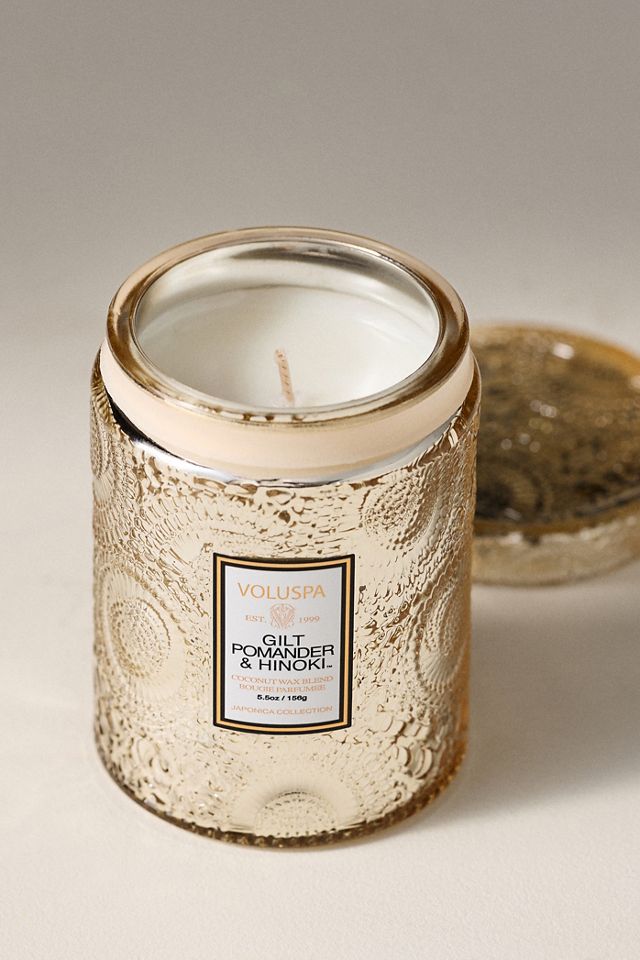 Voluspa Woody Gilt Pomander & Hinoki Glass Candle #1