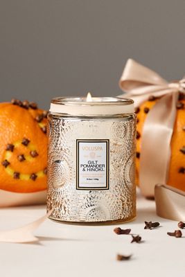 Voluspa Woody Gilt Pomander & Hinoki Glass Candle
