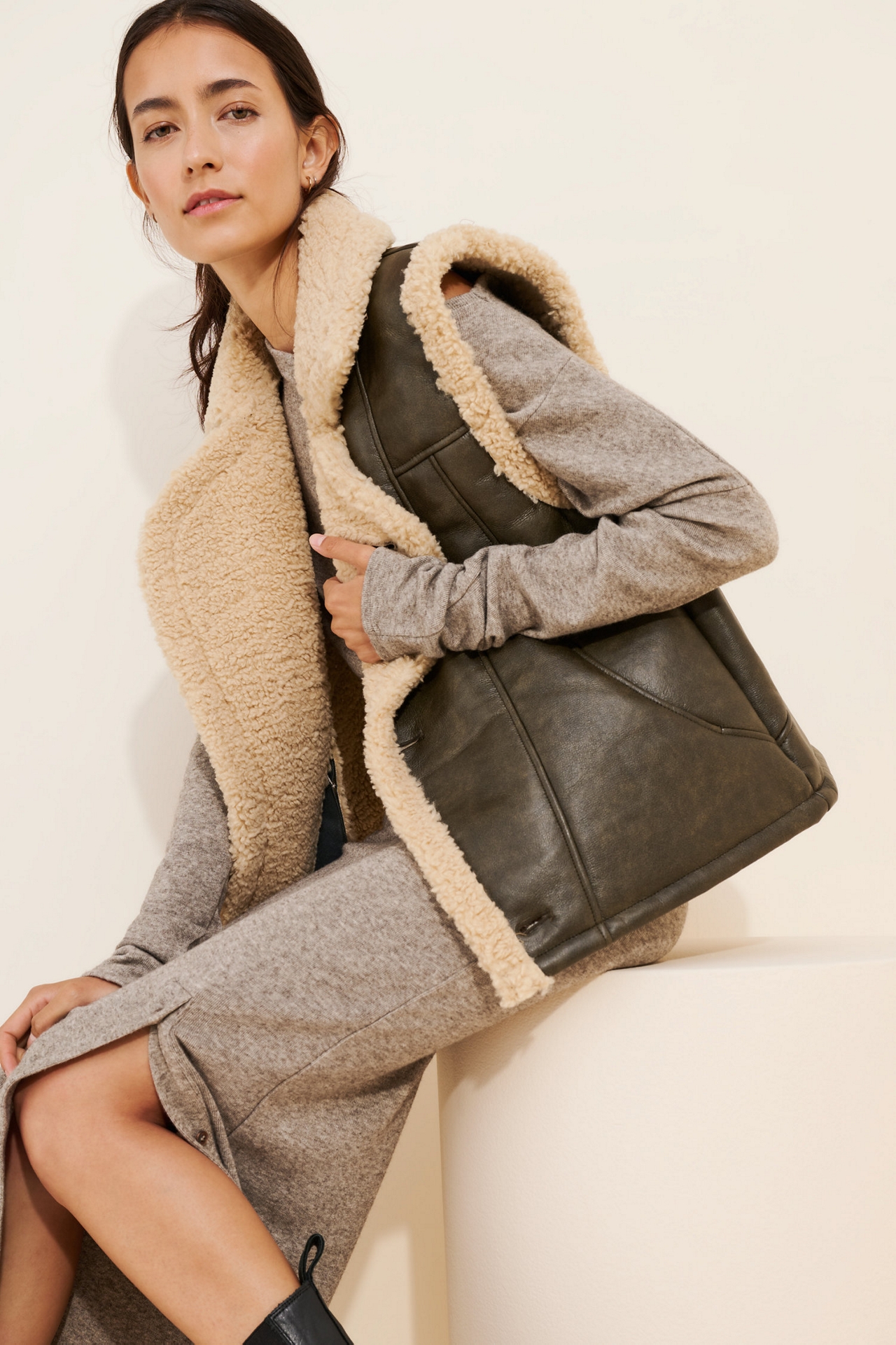 Vegan Leather Sherpa Vest