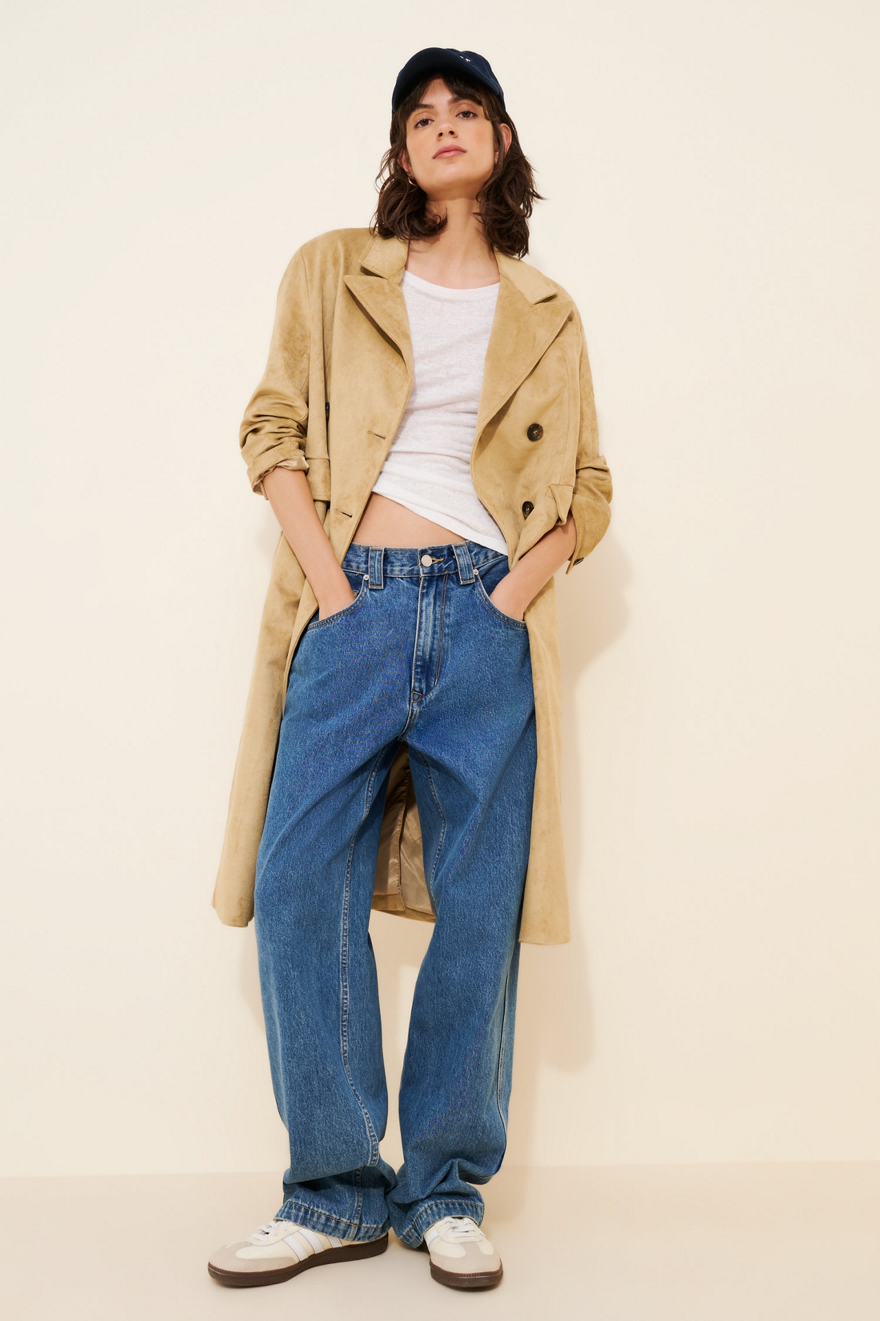 Vegan-Suede Trench Coat