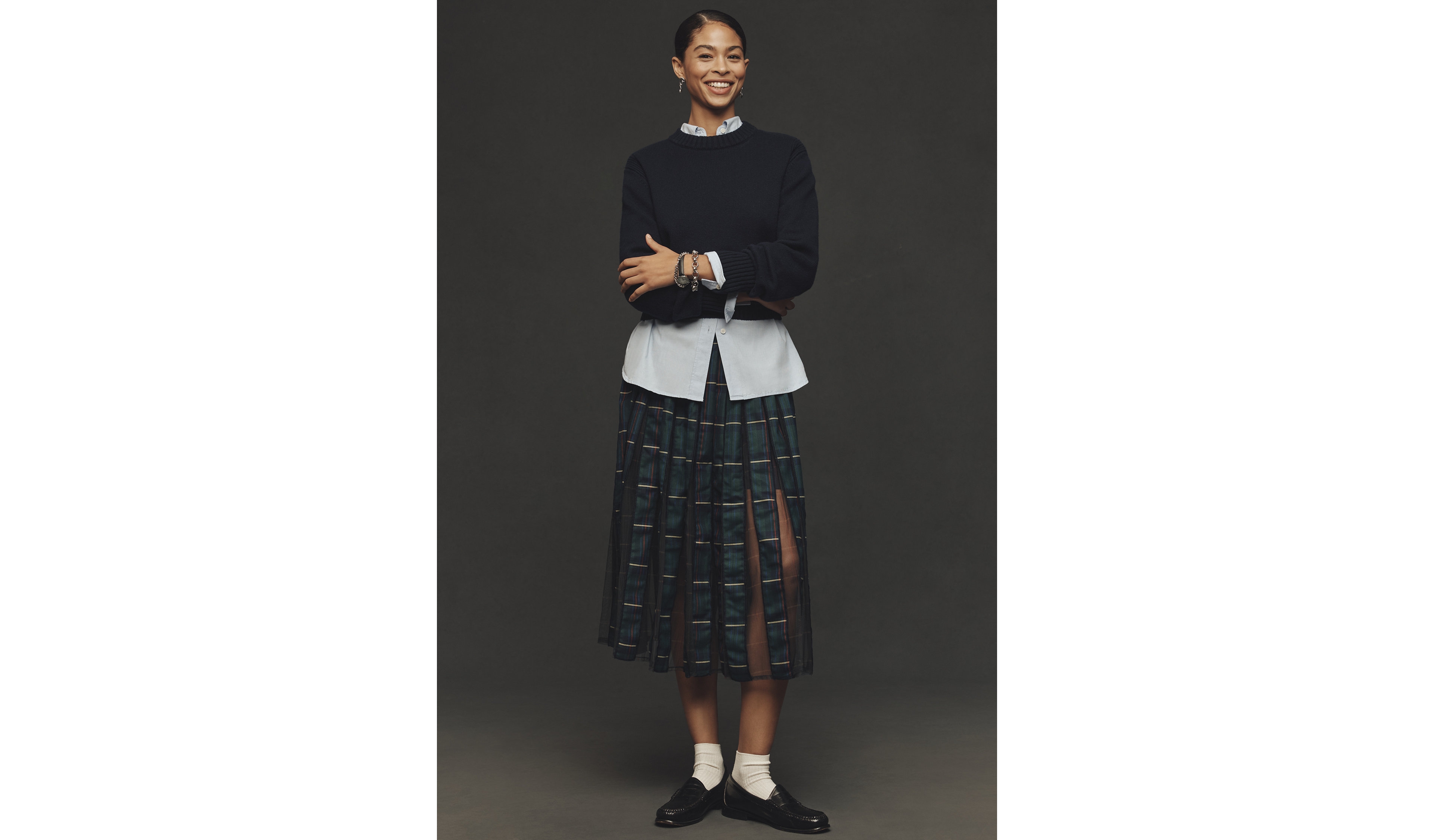 Maeve Pleated Tulle Knee-Length Skirt