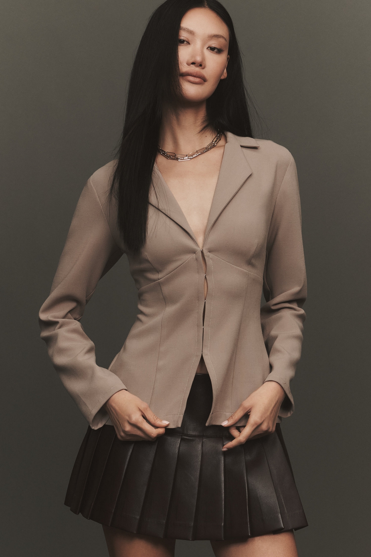 Tailored Long-Sleeve Blazer Top