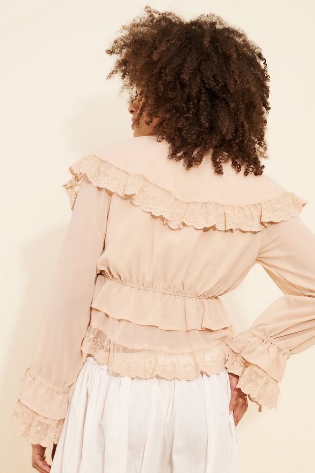 Flat White Ruffle Boho Blouse #1