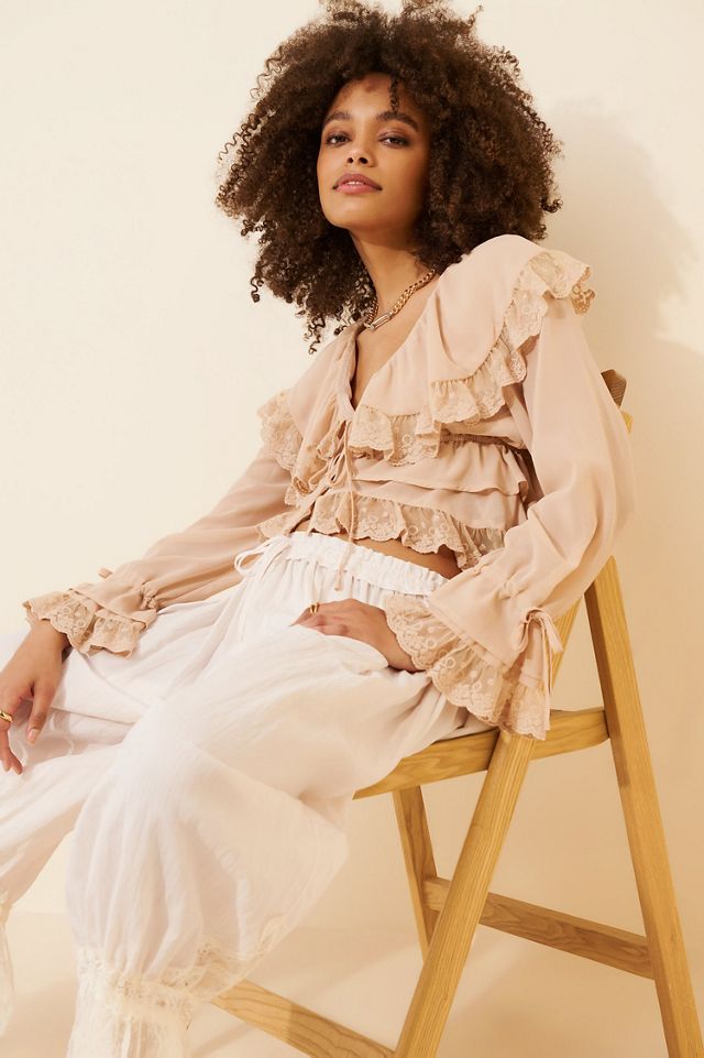 Flat White Ruffle Boho Blouse #2