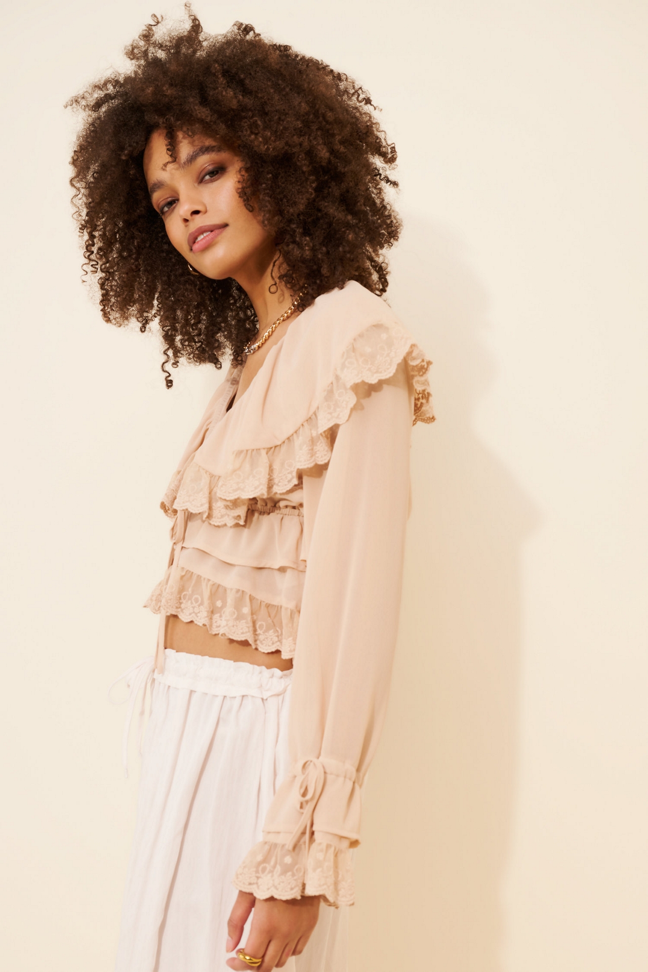 Flat White Ruffle Boho Blouse