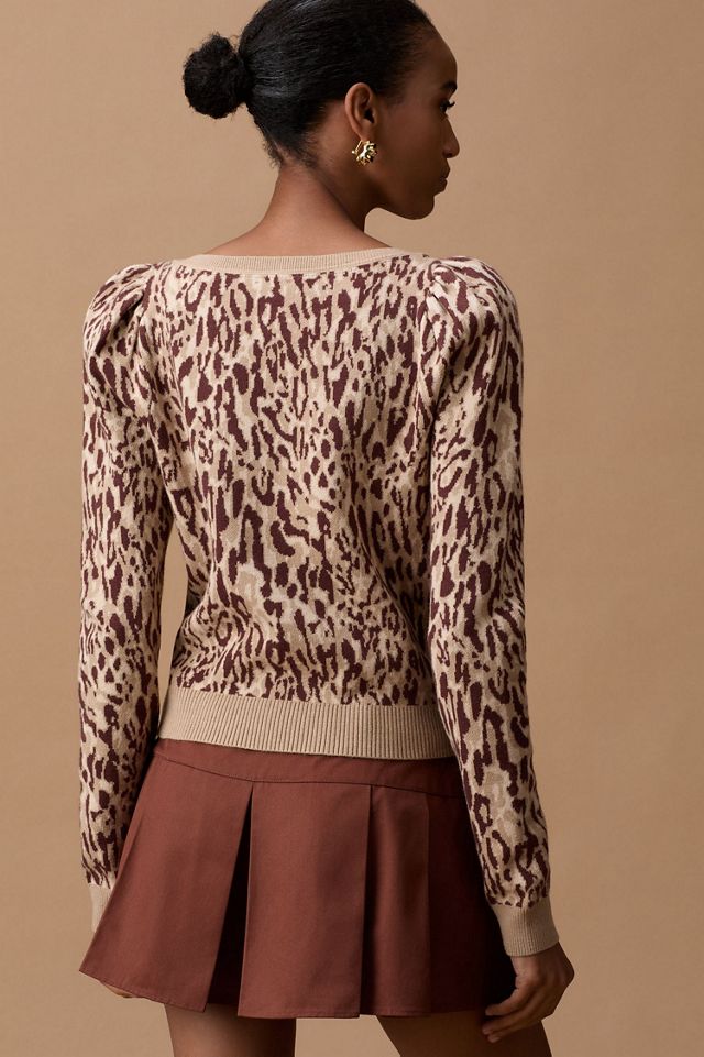 Maeve Puff-Sleeve Compact Pullover Sweater #1