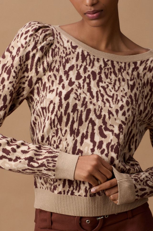Maeve Puff-Sleeve Compact Pullover Sweater #2