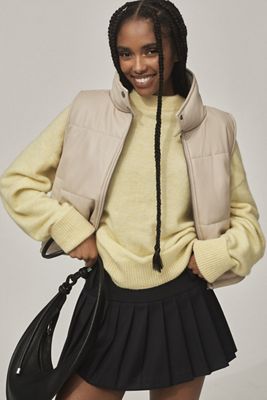 Vegan-Leather Puffer Vest