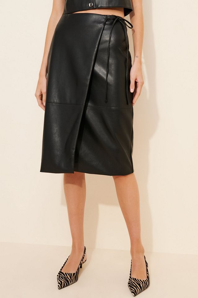 Maeve Vegan-Leather Wrap Skirt #3