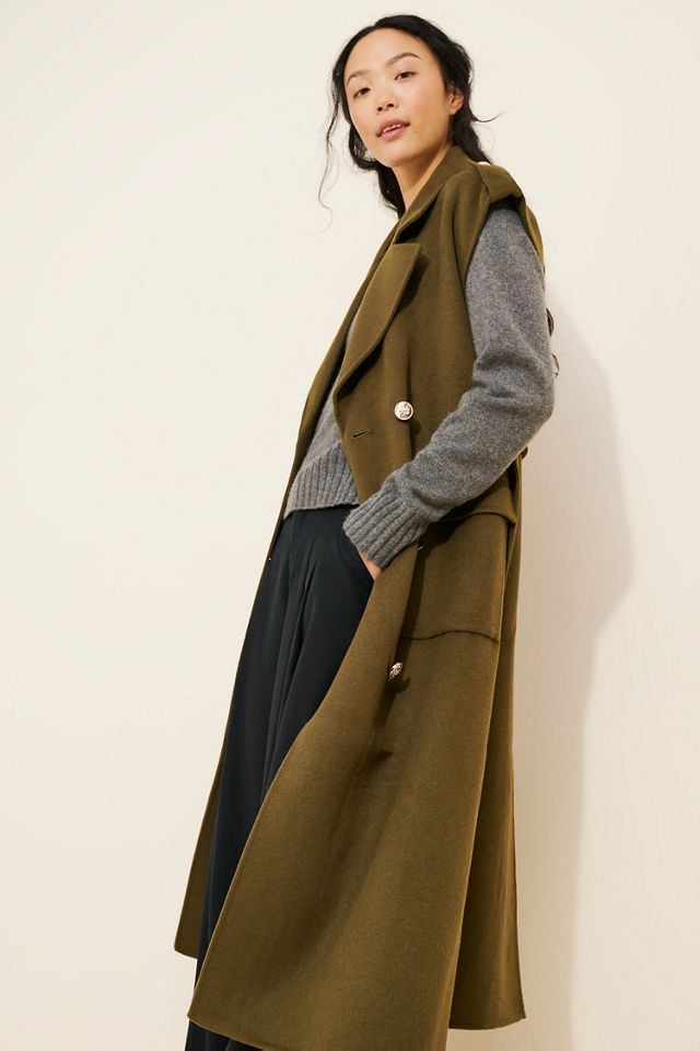 Wool Blend Long Military Vest #3