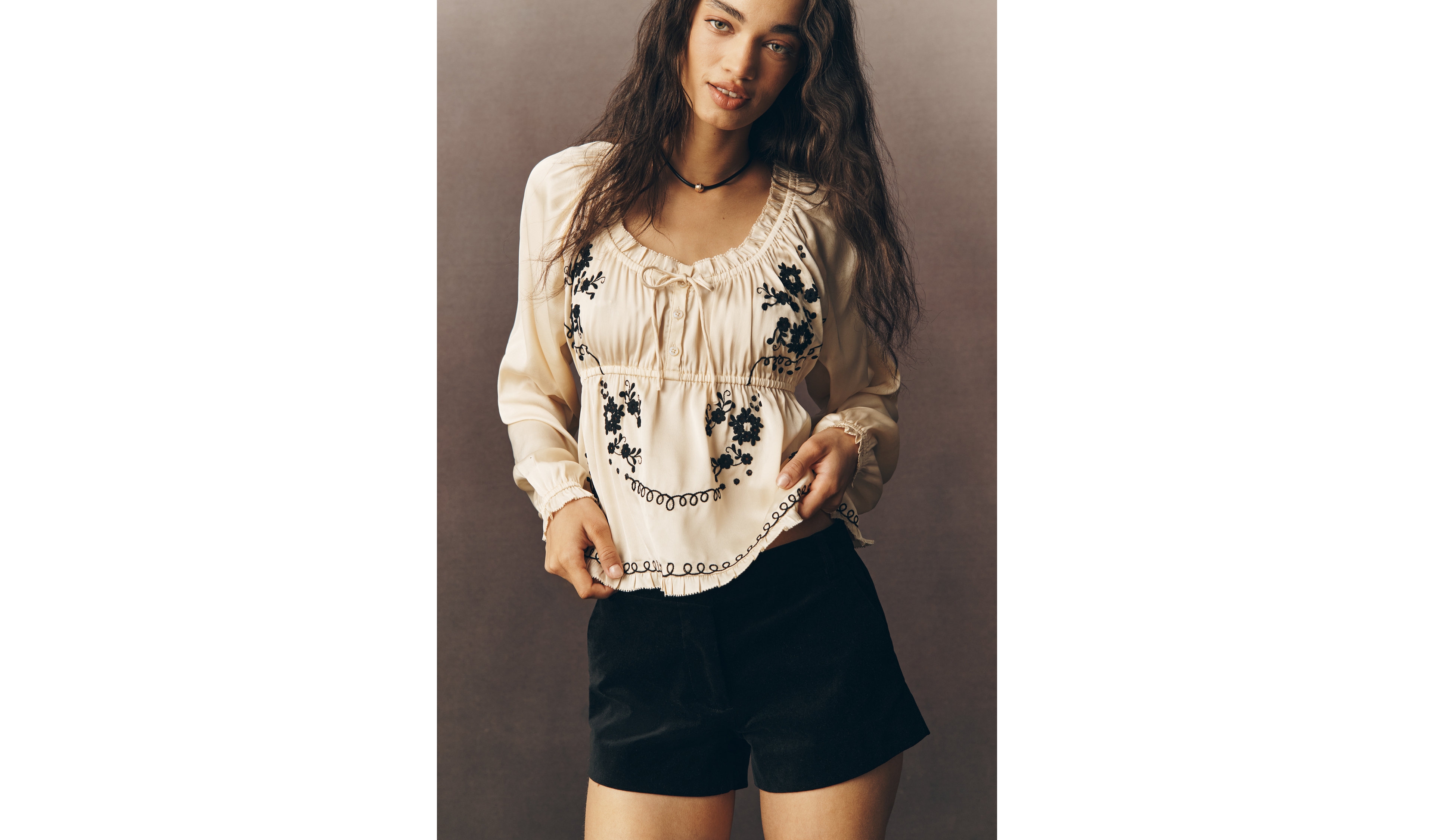 Long Sleeve Embroidered Blouse