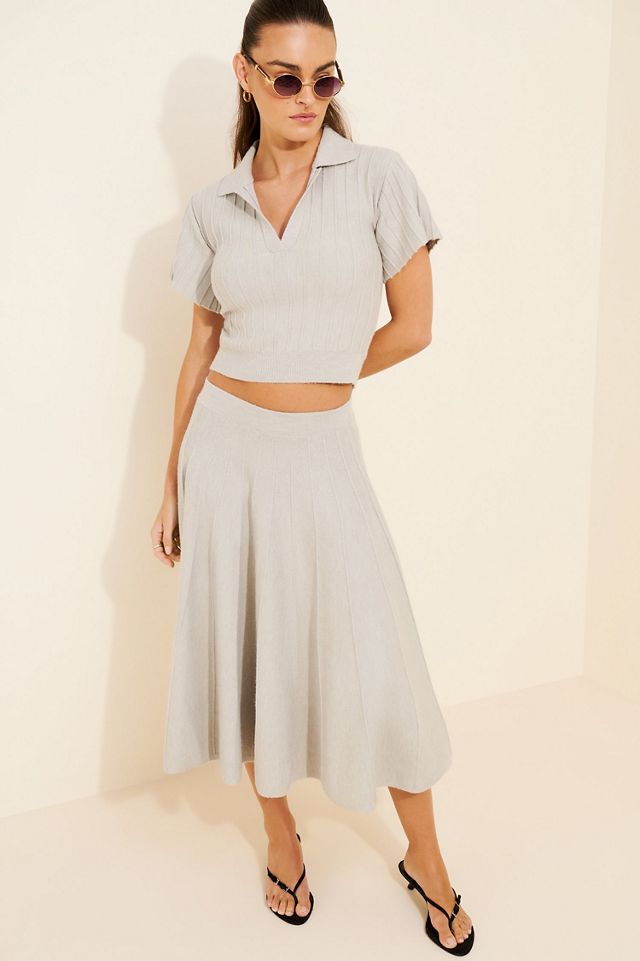 Maeve Short-Sleeve Collared V-Neck Ribbed Sweater #3