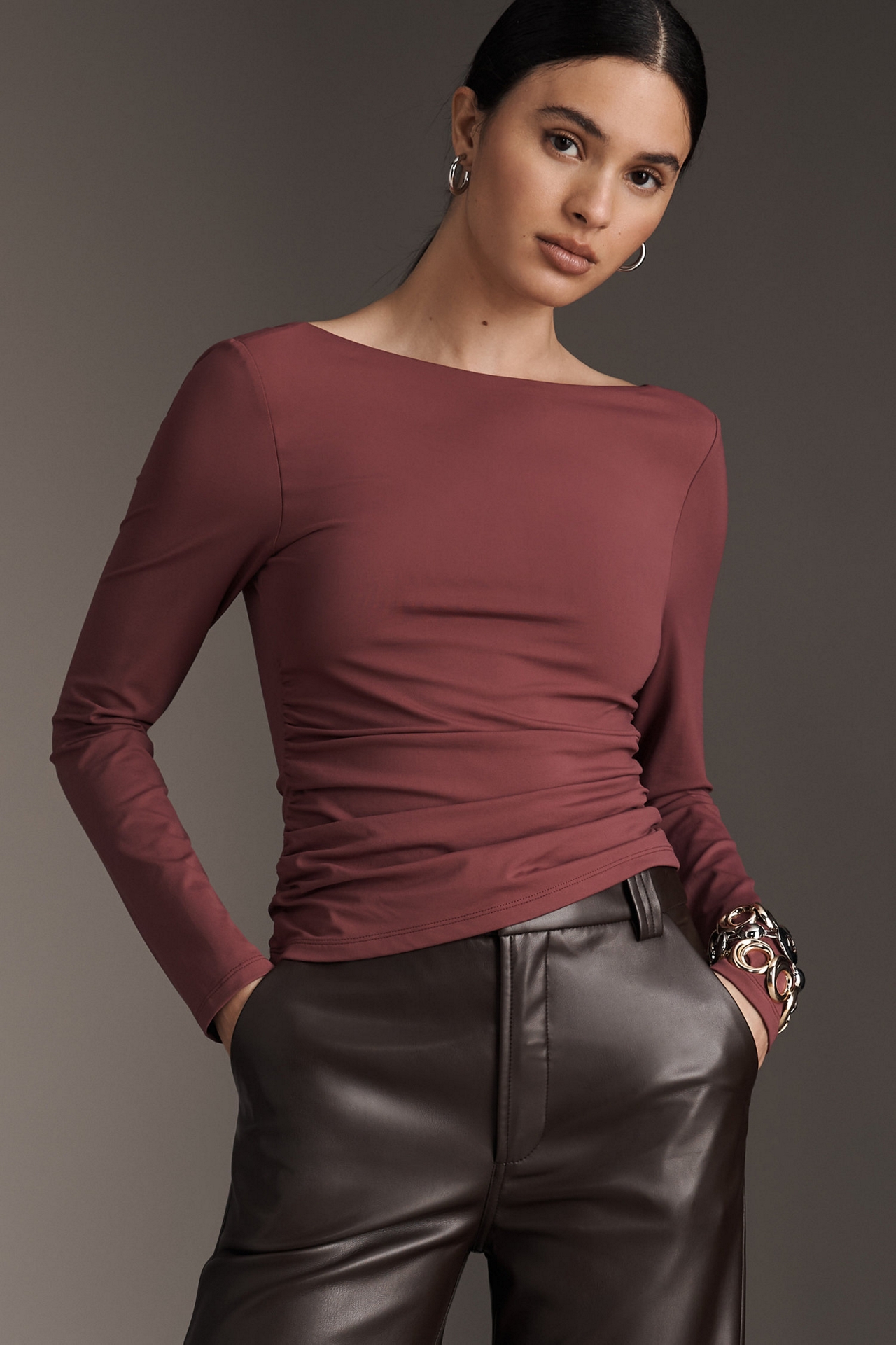 Scooped-Back Long-Sleeve Top