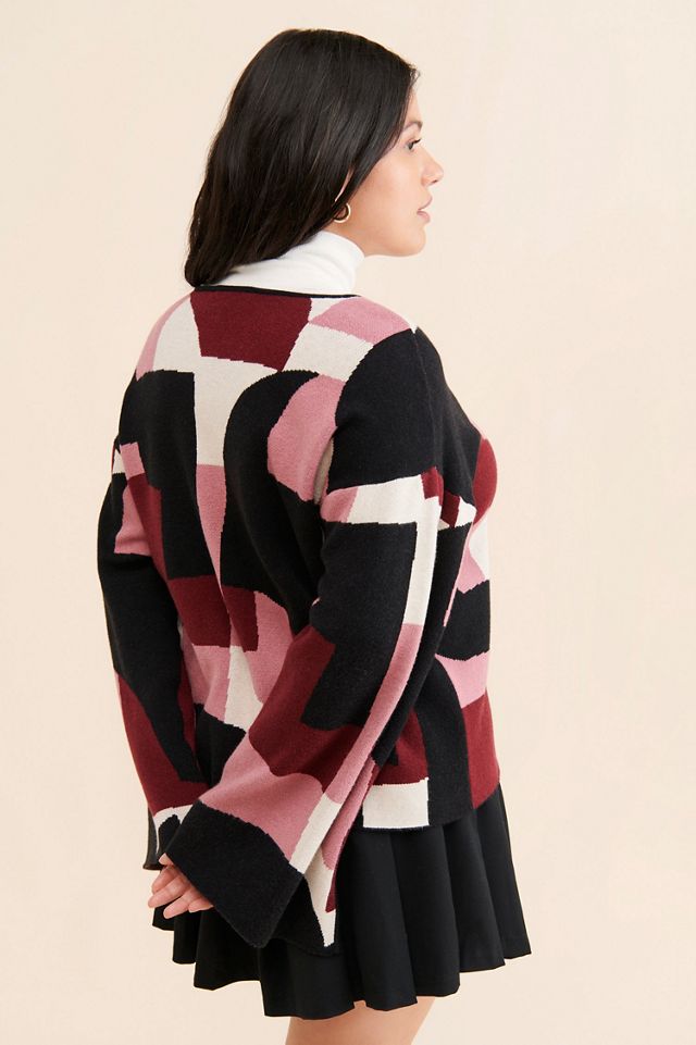 Eloquii V-Neck Intarsia Sweater #1