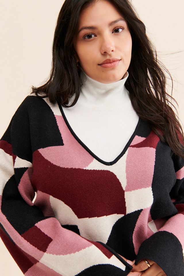 Eloquii V-Neck Intarsia Sweater #2