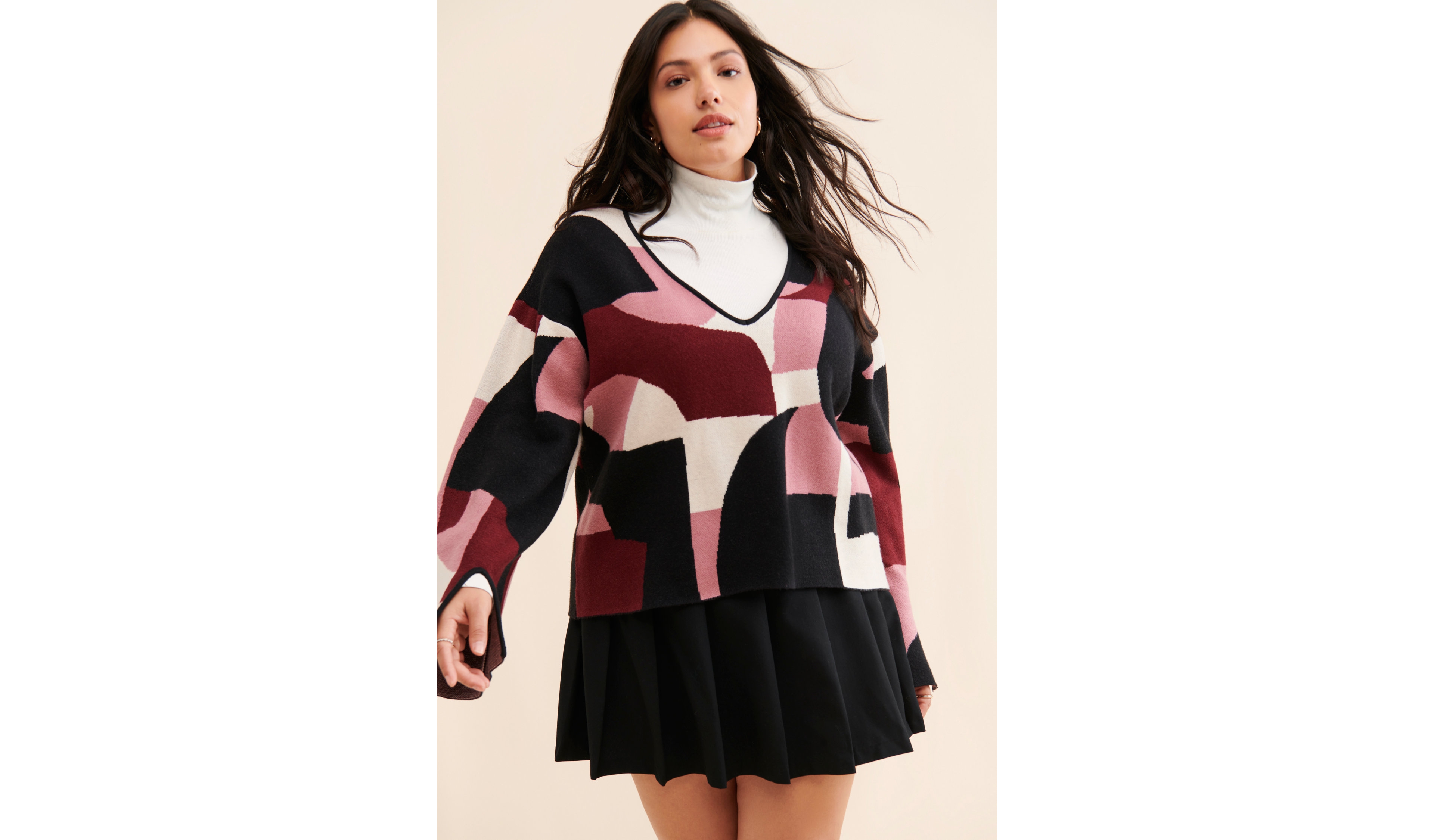 Eloquii V-Neck Intarsia Sweater