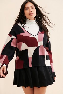 Eloquii V-Neck Intarsia Sweater