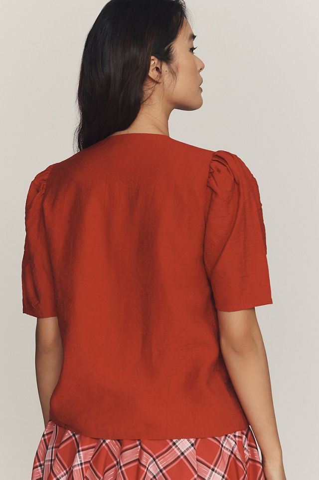 Maeve Puff-Sleeve Button-Front Top #1