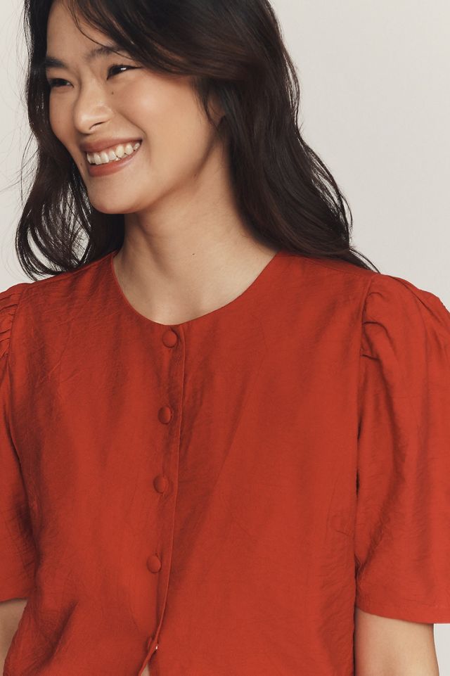 Maeve Puff-Sleeve Button-Front Top #2