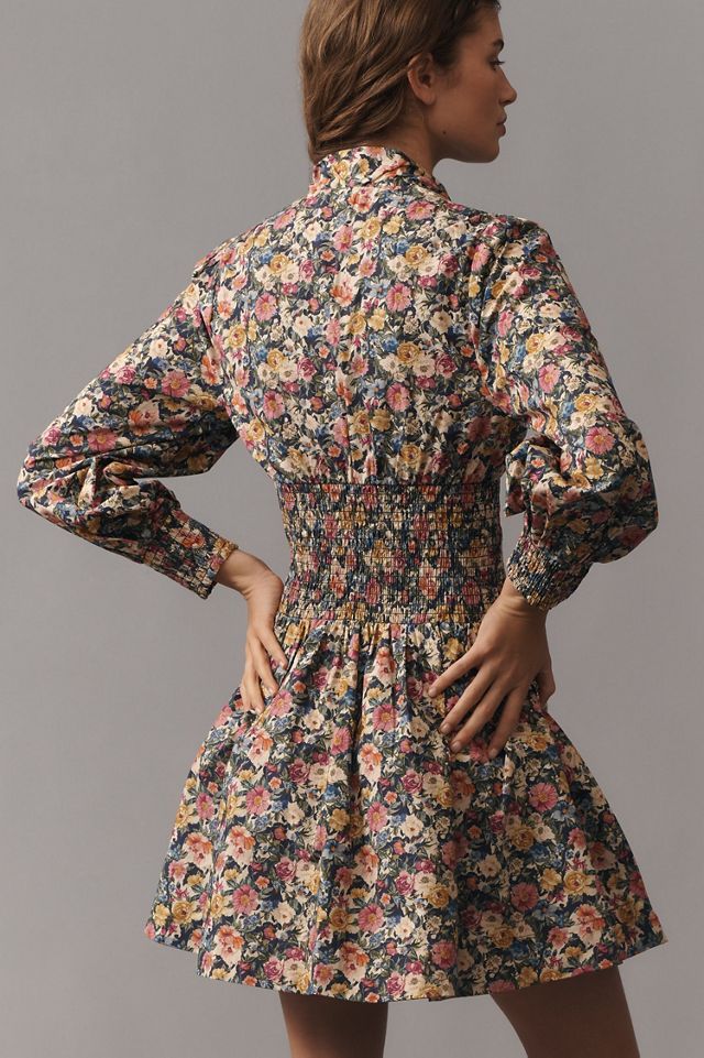 The Tommie Long-Sleeve Smocked Front-Zip Mini Shirt Dress #1