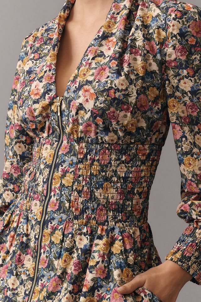 The Tommie Long-Sleeve Smocked Front-Zip Mini Shirt Dress #2