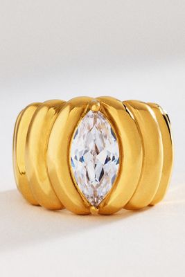 By Anthropologie Scalloped Crystal Cocktail Ring