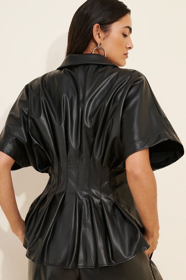 Exquise The Tobie Faux-Leather Pleated Blouse #1