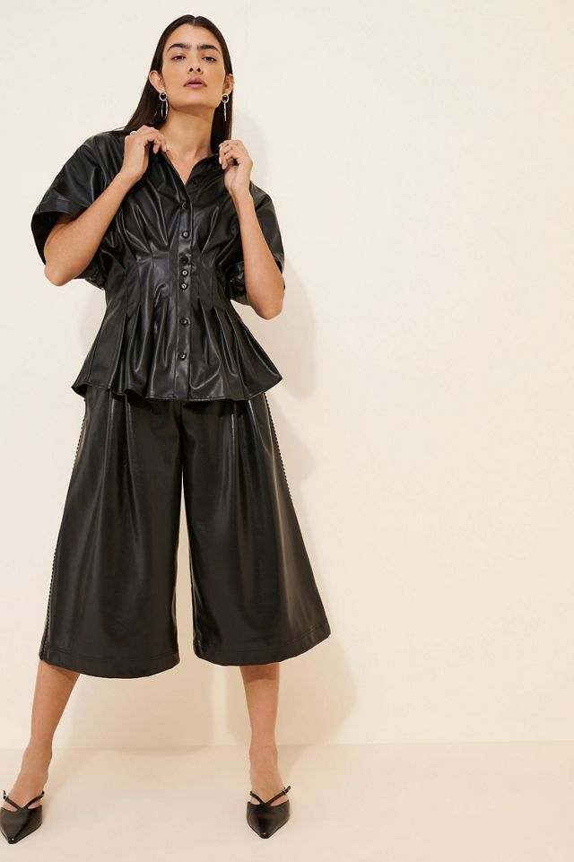 Exquise The Tobie Faux-Leather Pleated Blouse #3