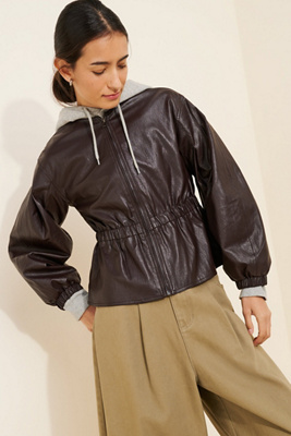 See U Soon Peplum Collarless Vegan Leather Jacket | Anthropologie