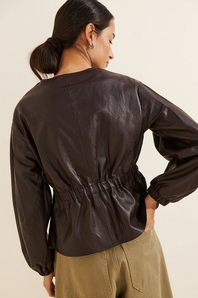 See U Soon Peplum Collarless Vegan Leather Jacket #1