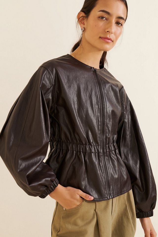 See U Soon Peplum Collarless Vegan Leather Jacket #2