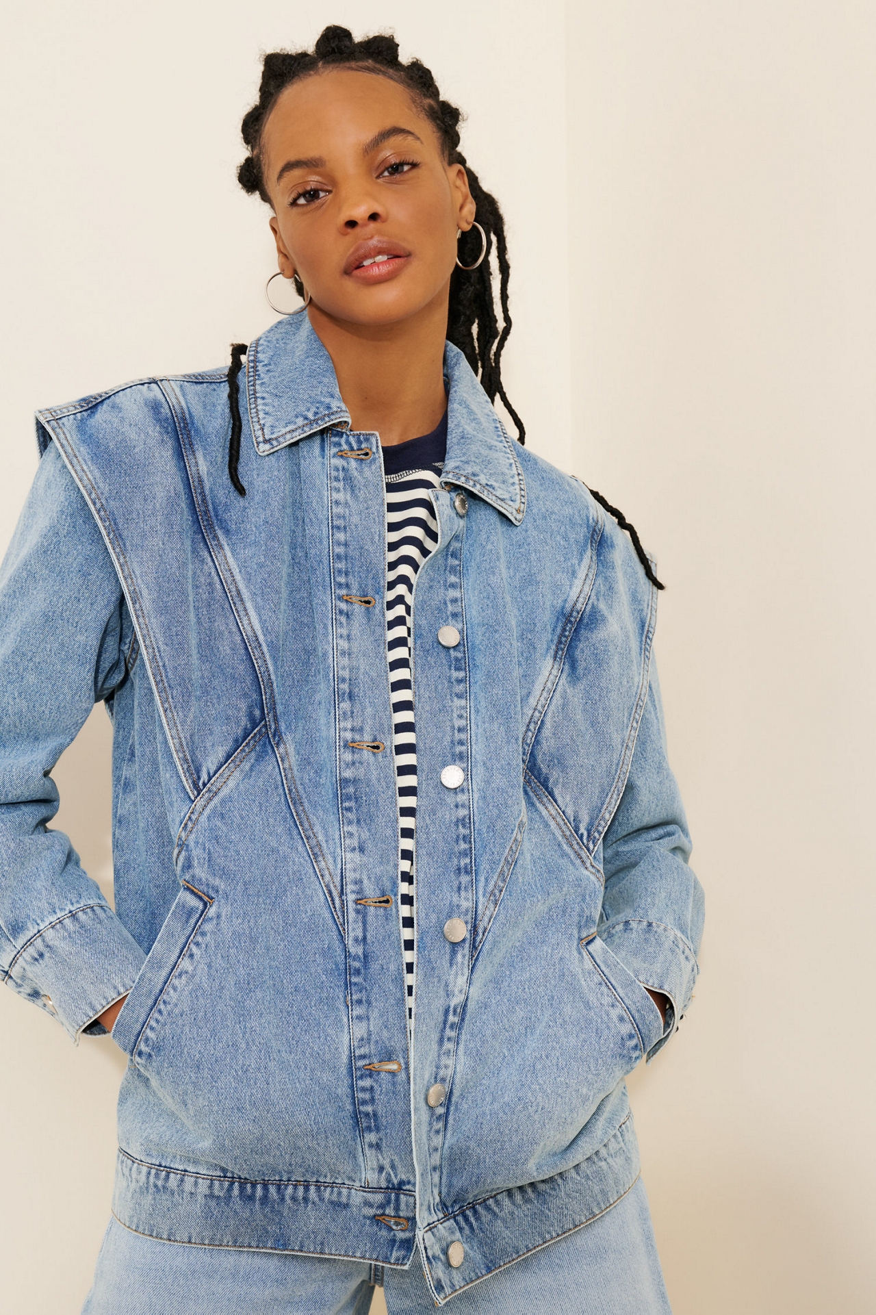 Avec Les Filles Oversized Seamed Denim Jacket