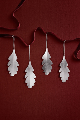 Ferm Living Oak Leaf Ornaments, Set Of 4 In Silver