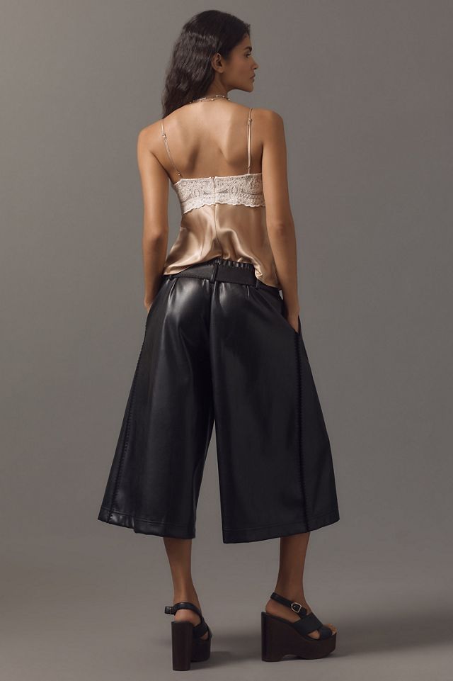 Vegan-Leather Pleated Culottes #1