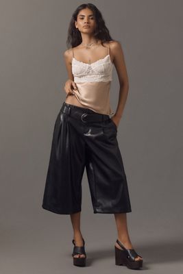 Vegan-Leather Pleated Culottes
