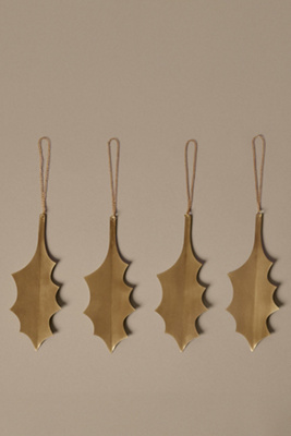 Ferm Living Holly Leaf Ornaments, Set Of 4 In Gold
