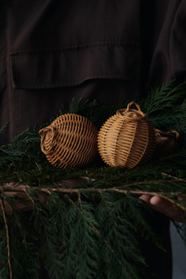 Ferm Living Braided Baubles, Set Of 2 In Beige