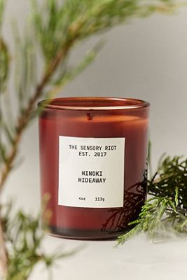THE SENSORY RIOT Woody Hinoki Hideaway Boxed Glass Candle