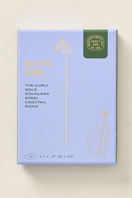 Here's How Curly Cocktail Picks, Set of 4